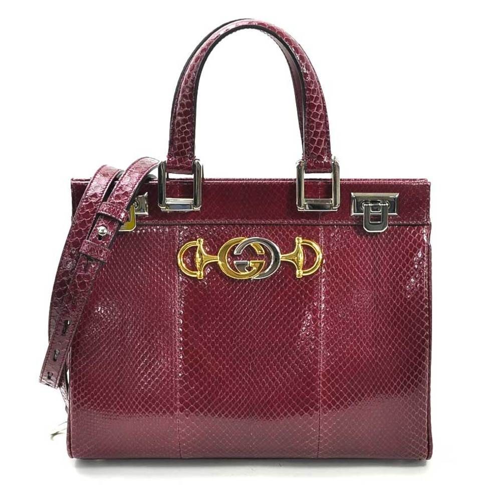 Zumi Small Top Handle    2Way Bag Python Leather Wine Red